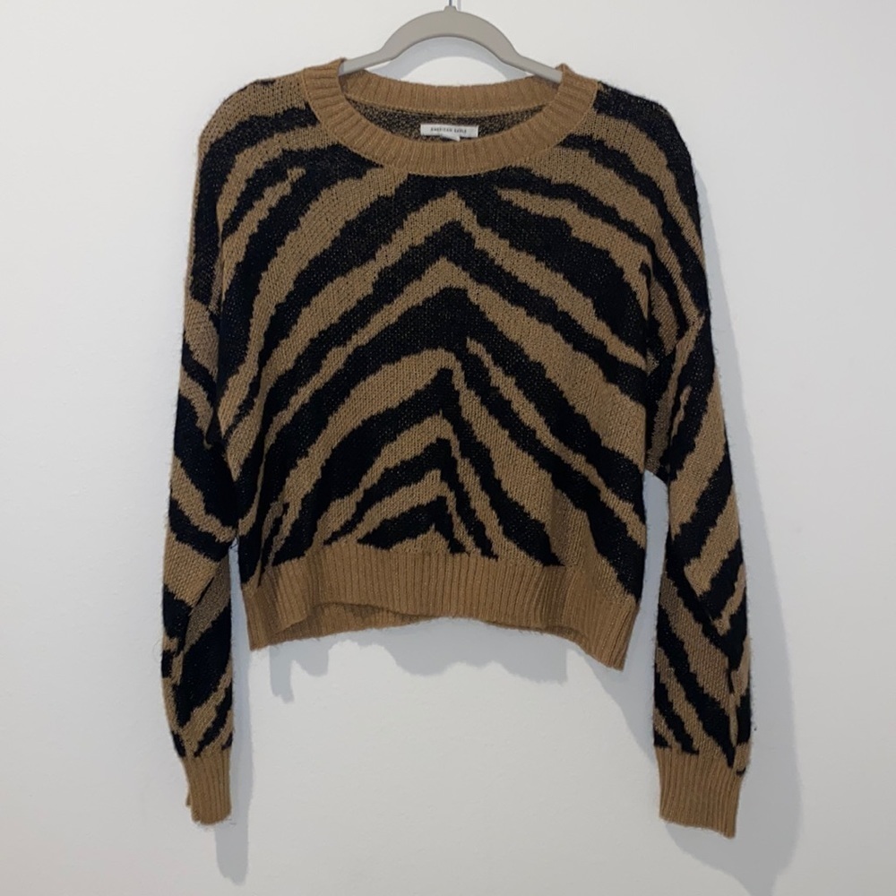American Eagle Wool Blend Animal Print Cropped Sweater